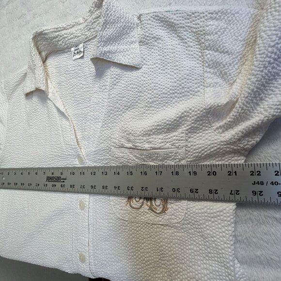 Jan de Luz Carmel Womens Textured Button Down Tunic Shirt Dress Medium White - Picture 7 of 8